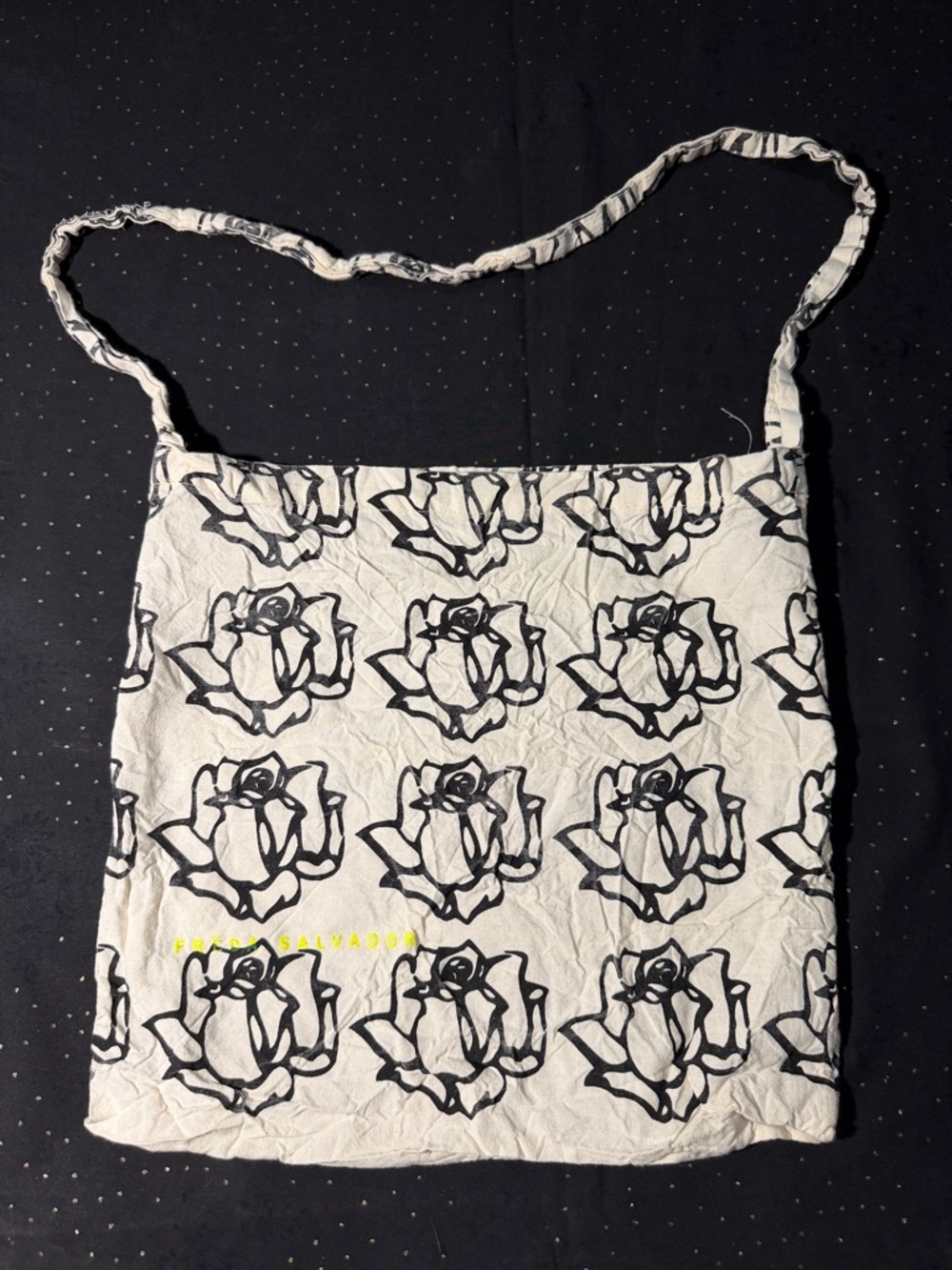 Freda Salvador White Canvas Tote with Black Floral Print